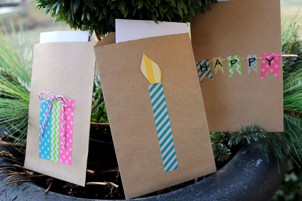 washi tape gift bags | polka dots and picket fences