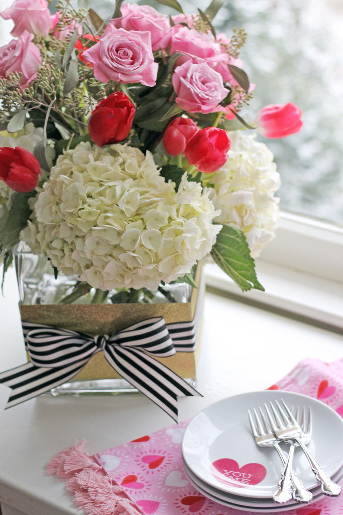valentine flower arrangement | polka dots and picket fences
